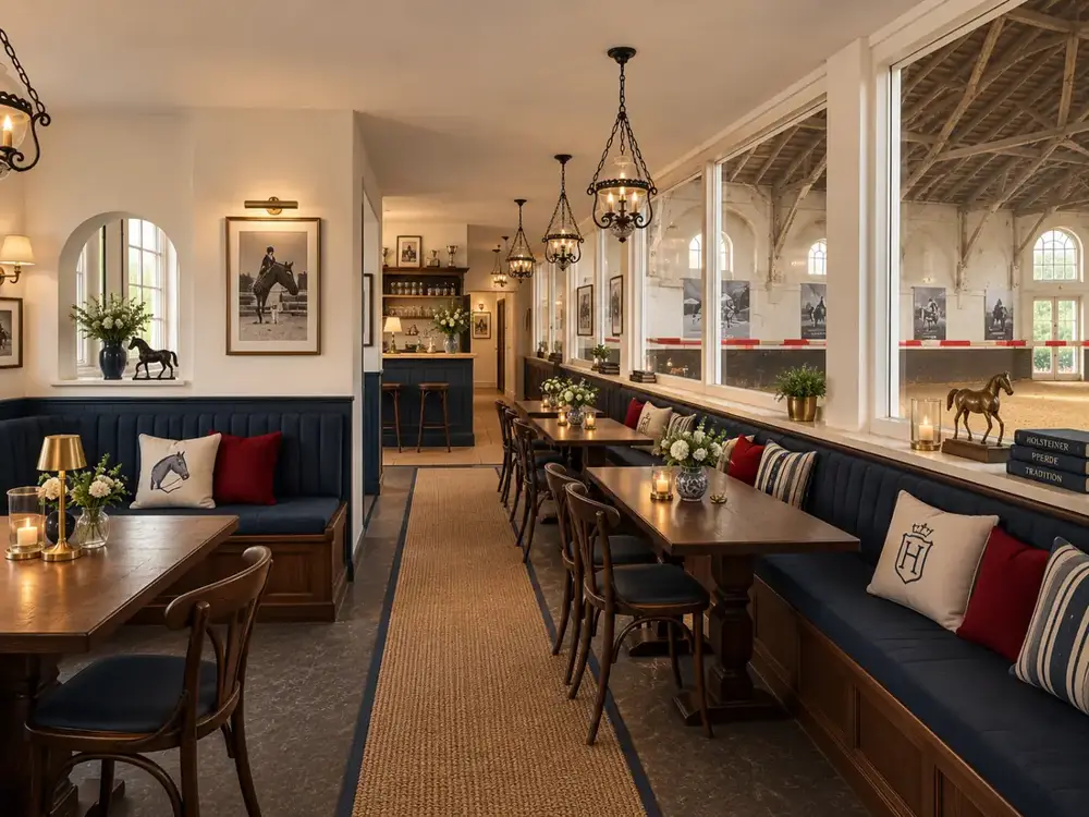 Gestaltungsentwurf: Tafel an der Fensterfront des Casinos mit Blick in die Alte Reithalle